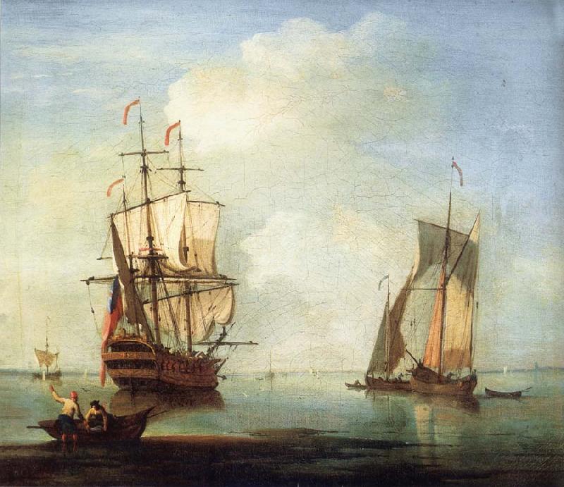 Monamy, Peter A clam scene,with two small drying sails